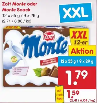 Netto Marken-Discount Zott Monte oder Monte Snack 12 x 55 g/ 9 x 29 g Angebot