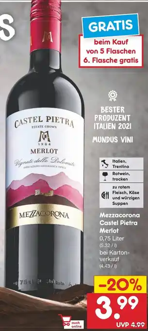 Netto Marken-Discount Mezzacorona Castel Pietra Merlot 0,75L Angebot