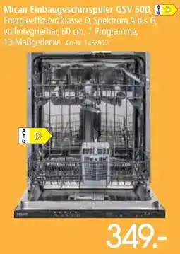 Zurbrüggen Mican Einbaugeschirrspüler GSV 60D Angebot