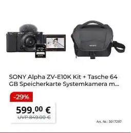 MediaMarkt SONY Alpha ZV-E10K Kit + Tasche 64 GB Speicherkarte Systemkamera m Angebot