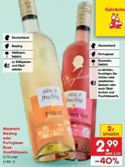 Netto Marken-Discount Maybach Riesling oder Portugieser Rose Qualitätswein Angebot