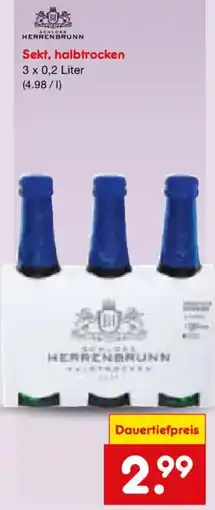 Netto Marken-Discount Sekt, halbtrocken SCHLOSS HERRENBRUNN Angebot
