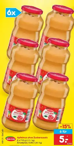 Netto Marken-Discount Beste Ernte Apfelmus ohne Zuckerzusatz Angebot