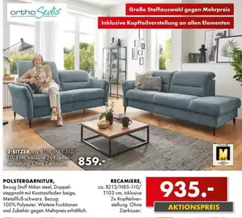 Möbel Steffens POLSTERGARNITUR, Bezug Stoff Milan steel, Doppel-steppnaht mit Kontrastfaden beige, Metallfuß schwarz. Bezug: 100% Polyester. Angebot