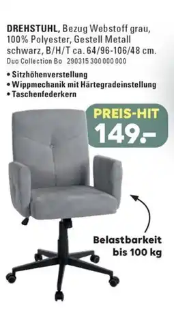 Möbel Turflon DREHSTUHL, Bezug Webstoff grau, 100% Polyester, Gestell Metall schwarz Angebot