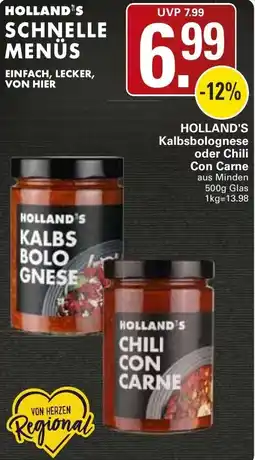 WEZ HOLLAND'S Kalbsbolognese oder Chili Con Carne Angebot