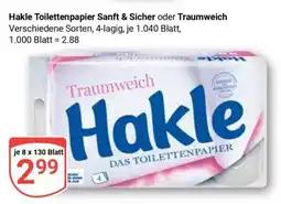 Globus Hakle Toilettenpapier Sanft & Sicher oder Traumweich Angebot