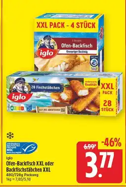 E-Center Iglo ofen-backfisch xxl oder backfischstäbchen xxl Angebot
