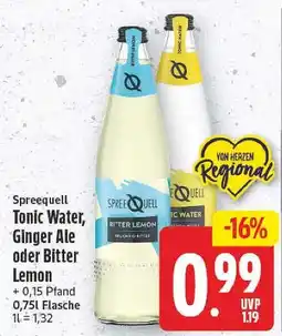 E-Center Spreequell tonic water, ginger ale oder bitter lemon Angebot