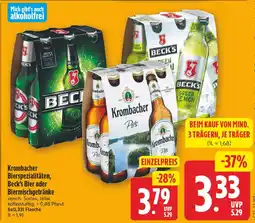 E-Center Krombacher bierspezialitäten, beck's bier oder biermischgetränke Angebot