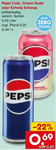 Netto Marken-Discount Pepsi Cola, Cream Soda oder Schwip Schwap Angebot