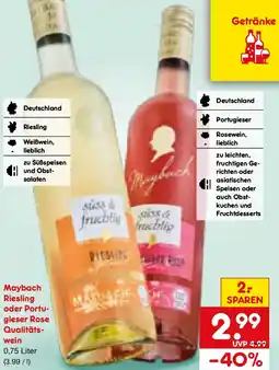 Netto Marken-Discount Maybach Riesling oder Portugieser Rose Qualitätswein Angebot