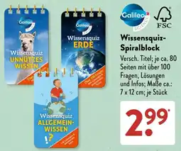 Aldi Süd Galileo Wissensquiz-Spiralblock Angebot