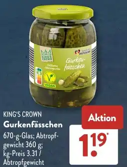Aldi Süd KING'S CROWN Gurkenfässchen Angebot