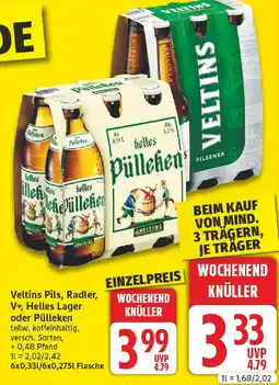 nah & gut Veltins Pils, Radler, V+, Helles Lager oder Pülleken Angebot