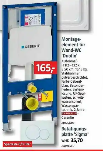 Bauhaus Montage Element Für Wand-wc 'duofix' Betätigungs-platte 'sigama' Angebot