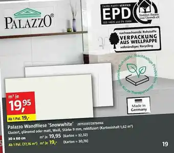 Bauhaus Palazzo Wandfliese 'snowwhite' Angebot