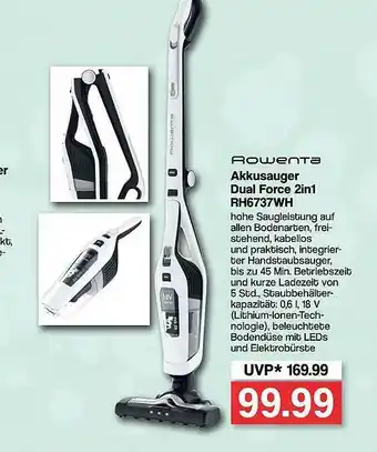 Famila Nord West Rowenta Akkusauger Dual Force 2in1 Rh6737wh Angebot