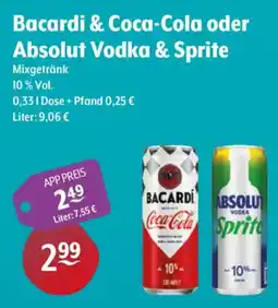 Getränke Hoffmann Bacardi & Coca-Cola oder Absolut Vodka & Sprite Angebot