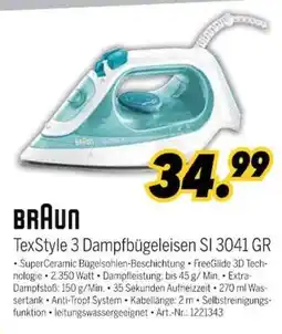 MEDIMAX BRAUN TexStyle 3 Dampfbügeleisen SI 3041 GR Angebot