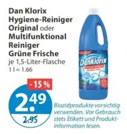 V Markt Dan Klorix Hygiene-Reiniger Original oder Multifunktional Reiniger Grüne Frische Angebot
