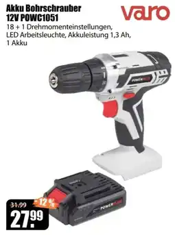 V Baumarkt Akku Bohrschrauber 12V POWC1051 Angebot
