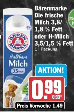 HIT Bärenmarke Die frische Milch 3,8/ oder H-Milch 3,5/1,5 % Fett Angebot