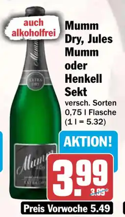 HIT Mumm Dry, Jules Mumm oder Henkell Sekt Angebot