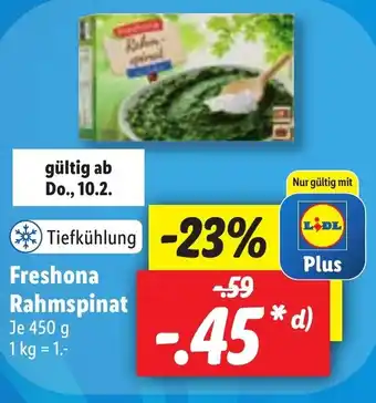 Lidl Freshona Rahmspinat 450g Angebot