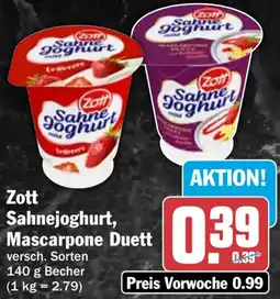 HIT Zott Sahnejoghurt, Mascarpone Duett Angebot