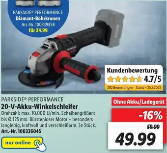 Lidl Parkside Performance 20 V Akku Winkelschleifer Angebot