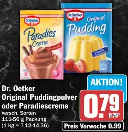 HIT Dr. Oetker Original Puddingpulver oder Paradiescreme Angebot