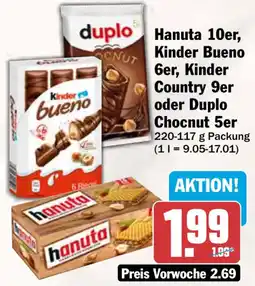 HIT Hanuta 10er, Kinder Bueno 6er, Kinder Country 9er oder Duplo Chocnut 5er Angebot