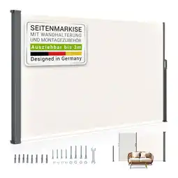Netto Marken-Discount Juskys Seitenmarkise Dubai 300 x 160 cm ausziehbar blickdicht, Sichtschutz Garten, Terrasse beige Angebot