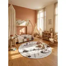 Netto Marken-Discount Kinderteppich Waldabenteuer mit Tieren Creme 160x160 cm Waschbar Angebot