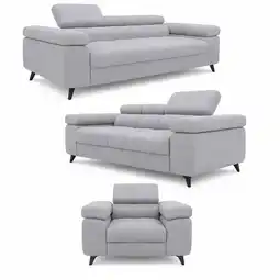 Netto Marken-Discount 3-2-1 Sofa Set Utah Silbergrau Velvet Premium Bettfunktion und verstellbaren Kopfstützen Angebot