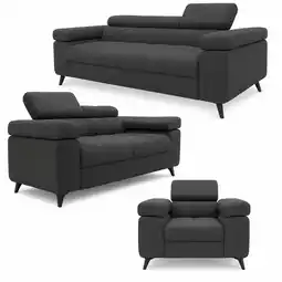 Netto Marken-Discount 3-2-1 Sofa Set Utah Anthrazit Velvet Premium Bettfunktion und verstellbaren Kopfstützen Angebot