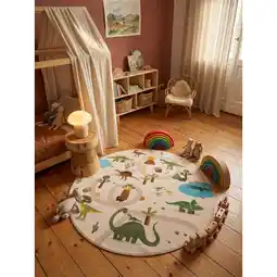 Netto Marken-Discount Kinderteppich Dinosaurier-Landschaft Beige 120x120 cm Waschbar Angebot