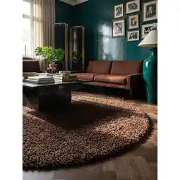 Netto Marken-Discount Hochflorteppich RHEIN, einfarbig, aus Polypropylen, Braun, Ø 120 cm Angebot