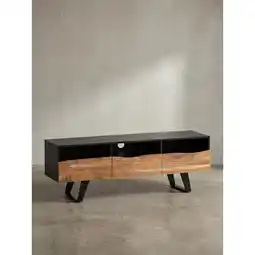 Netto Marken-Discount Lowboard Akazie Massivholz Modern Stil 140x50x40 cm Baumkante mit Schublade und Türen Angebot