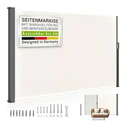 Netto Marken-Discount Juskys Seitenmarkise Dubai 300 x 190 cm ausziehbar blickdicht, Sichtschutz Garten, Terrasse beige Angebot