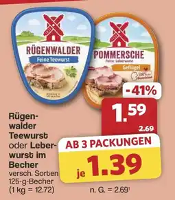 Famila Nord West Rügenwalder Teewurst oder Leberwurst im Becher Angebot