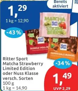Budni Ritter Sport Matcha Strawberry Limited Edition oder Nuss Klasse Angebot