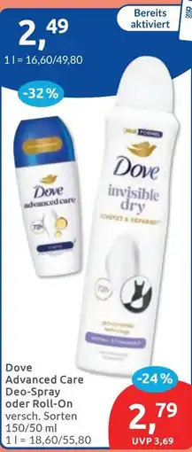 Budni Dove Advanced Care Deo-Spray oder Roll-On Angebot