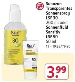 Rossmann Sunozon Transparentes Sonnenspray oder Sonnenfluid Sensitiv Angebot