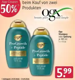 Rossmann Ogx ProGrowth + Peptide Shampoo oder Spülung Angebot