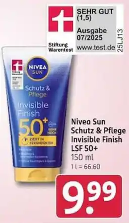 Rossmann Nivea Sun Schutz & Pflege Invisible Finish LSF 50+ Angebot