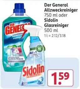 Rossmann Der General Allzweckreiniger oder Sidolin Glasreiniger Angebot
