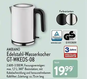 Aldi Nord Ambiano Edelstahl-wasserkocher Gt-wkeds-08 Angebot