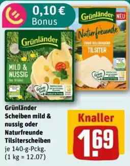 REWE Grünländer Scheiben mild & nussig oder Naturfreunde Tilsiterscheiben Angebot